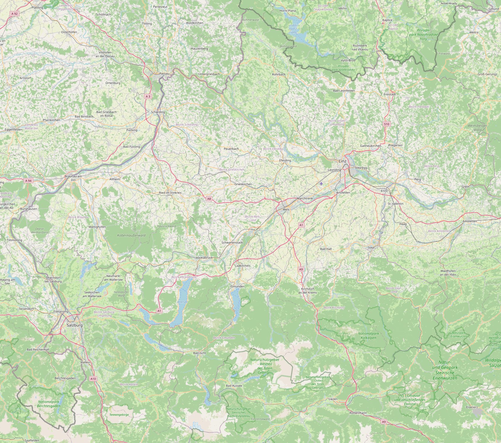 Karte von Oberösterreich mit den Gemeinden im Verzeichnis